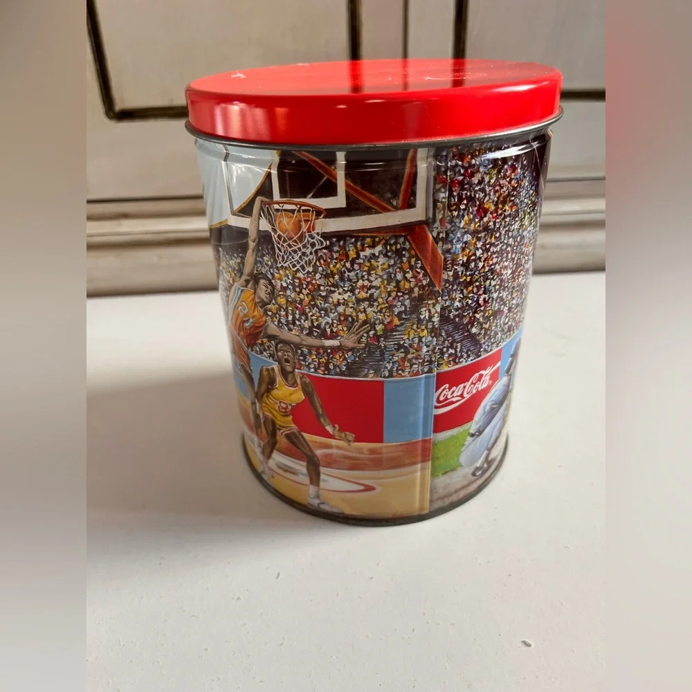Vintage Coca Cola Collector Football Basketball Baseball Sports Tin w/puzzle